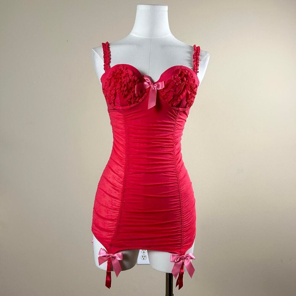 Victoria’s Secret Sexy Little Things Hot Neon Pink Ruched Slip